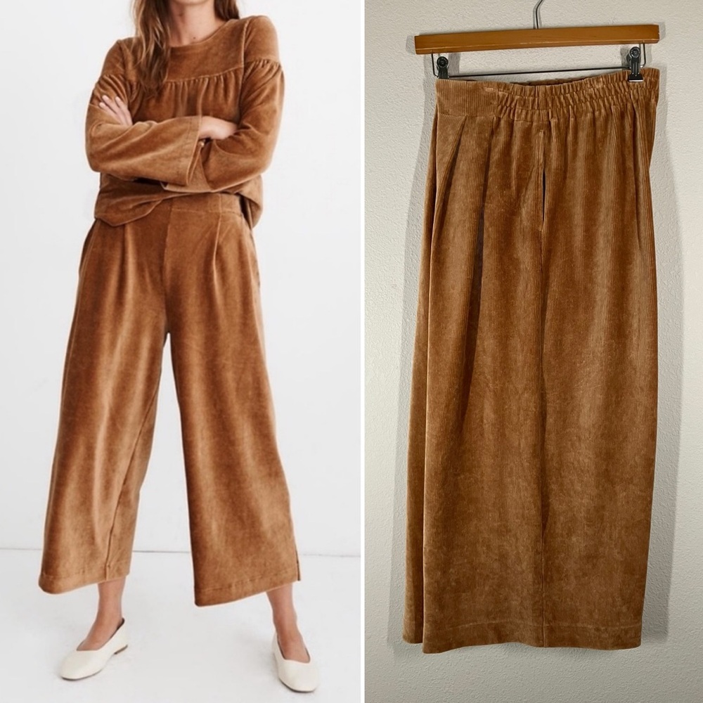 MADEWELL Wide Leg Cropped Pants XL Corduroy Velour Pull-On Academia Loungewear - Picture 12 of 12